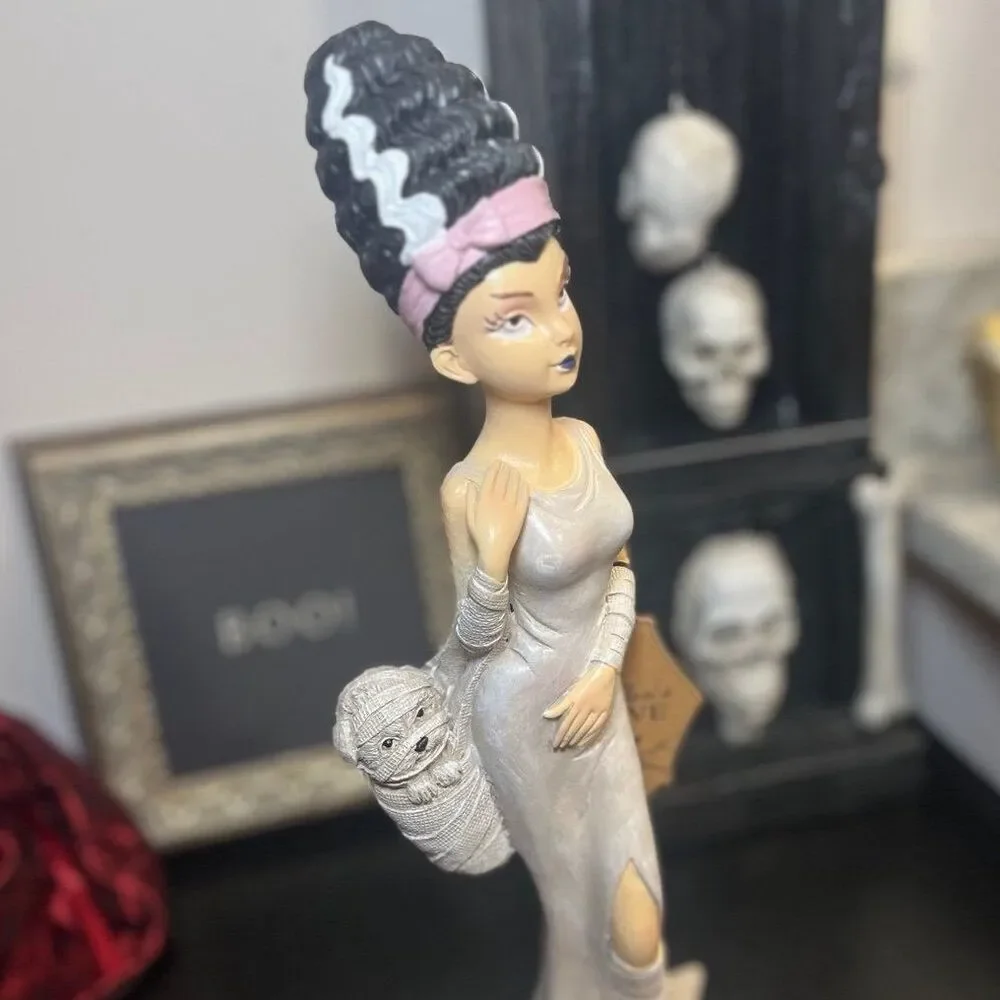 Hallow’s Eve Halloween Bride of Frankenstein Pink Bow Carrying White Dog Decor